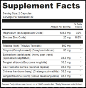 ErecPrime Supplement Facts